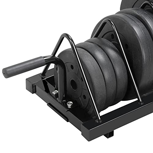 Yaheetech Horizontal Barbell Plate Rack with Handle and Wheels