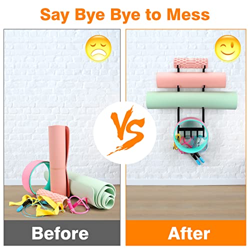 Yoga Mat & Foam Roller Wall Mount Organizer Rack