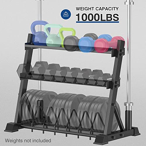 Upgraded 3-Tier Dumbbell Rack for Weight Plate Storage