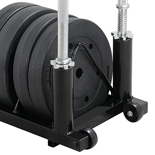 Yaheetech Horizontal Barbell Plate Rack with Handle and Wheels
