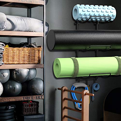 Suchek Wall Mount Yoga Mat Holder with Hooks