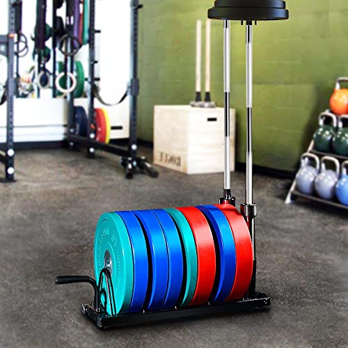 Yaheetech Horizontal Barbell Plate Rack with Handle and Wheels