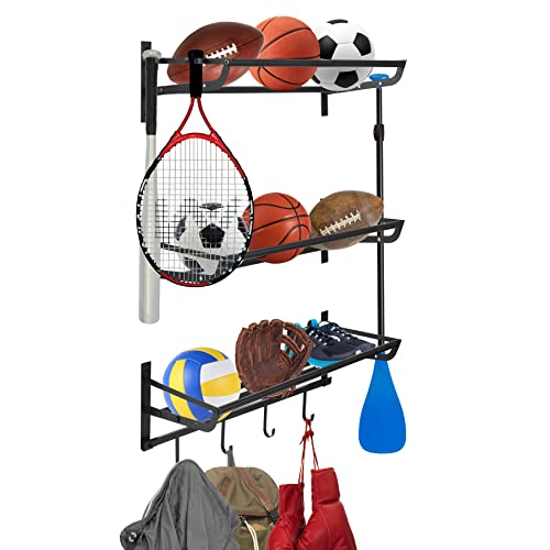 Lineslife Wall Mount Sports Equipment Storage Rack, 3 Shelf