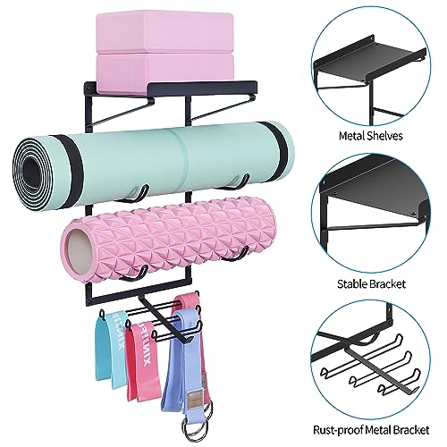 Yoga Mat Storage Rack with Hooks for Home Gym