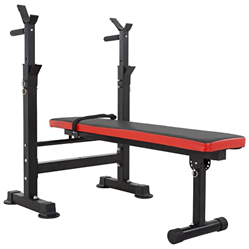 Adjustable Weight Bench with Barbell Rack and Dip Station