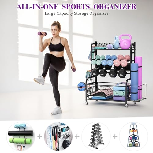 Dumbbell Rack with Wheels for Gym Equipment Storage