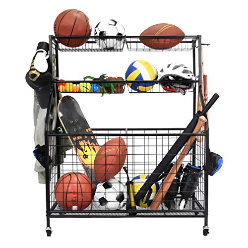 Kinghouse Sports Ball Storage Organizer Cart, Black Steel