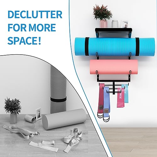 Yoga Mat Storage Rack with Hooks for Home Gym