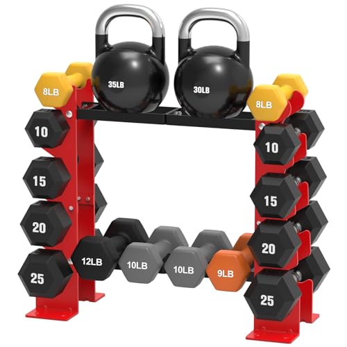 450LBS Capacity FISUP Dumbbell Weight Rack, Red/Black