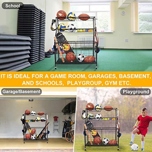 Kinghouse Sports Ball Storage Organizer Cart, Black Steel