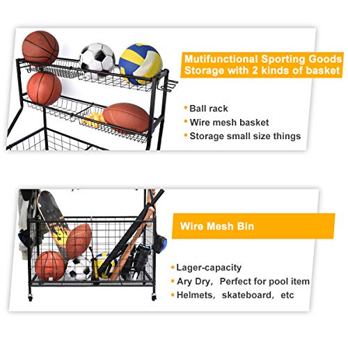Kinghouse Sports Ball Storage Organizer Cart, Black Steel