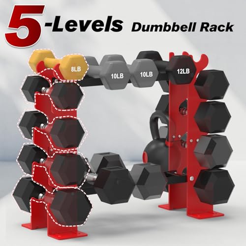450LBS Capacity FISUP Dumbbell Weight Rack, Red/Black
