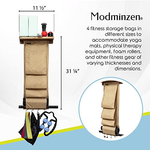 Wall-Mounted Yoga Mat Holder with Wood Shelf & Hooks