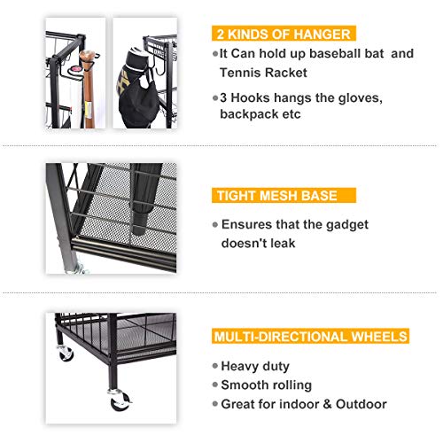 Kinghouse Sports Ball Storage Organizer Cart, Black Steel