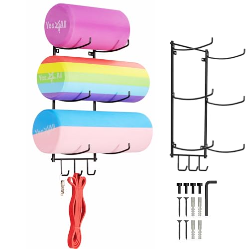 Steel Yoga Mat Rack Organizer with Hooks & Foam Roller