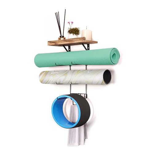 3-Tier Yoga Mat Holder Wall Rack with Hooks