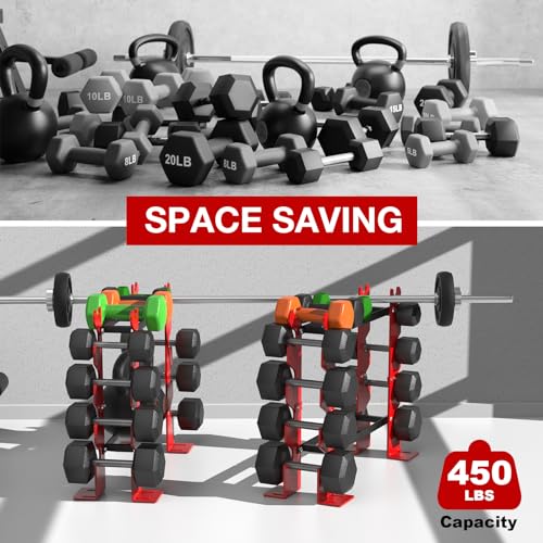450LBS Capacity FISUP Dumbbell Weight Rack, Red/Black