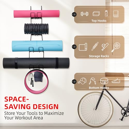 Yoga Mat Wall Organizer with 6 Hooks