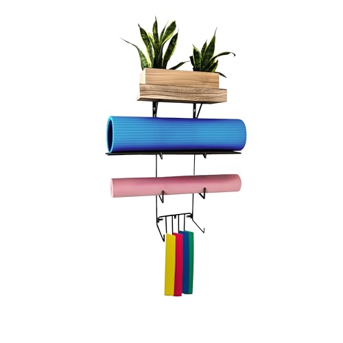 3-Tier Yoga Mat Holder Wall Rack with Hooks