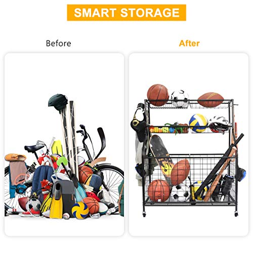 Kinghouse Sports Ball Storage Organizer Cart, Black Steel