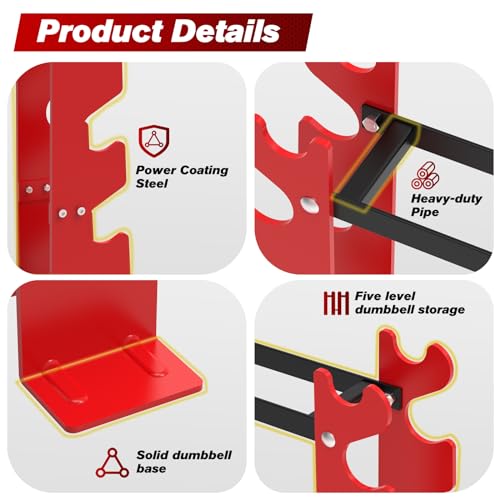 450LBS Capacity FISUP Dumbbell Weight Rack, Red/Black