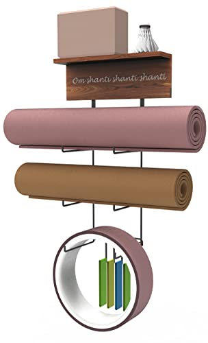 Wall-Mounted Yoga Mat Holder with Floating Shelves & Hooks