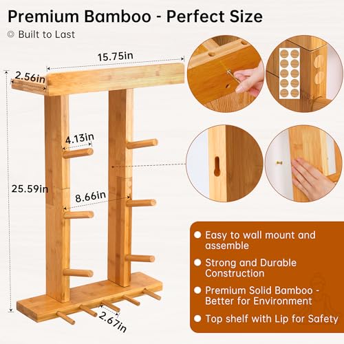 Bamboo Yoga Mat Wall Holder with Accessory Rack