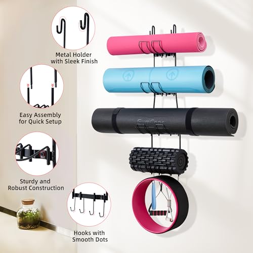 Yoga Mat Wall Organizer with 6 Hooks