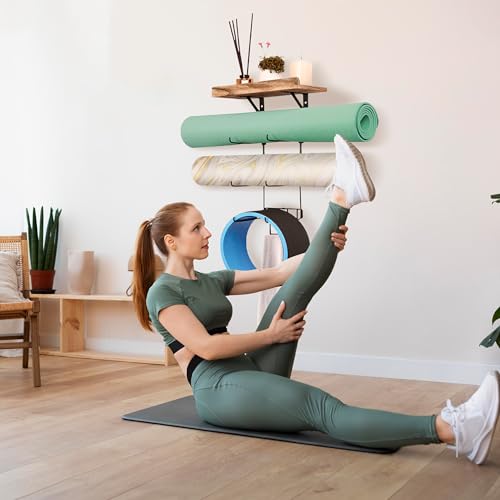 3-Tier Yoga Mat Holder Wall Rack with Hooks
