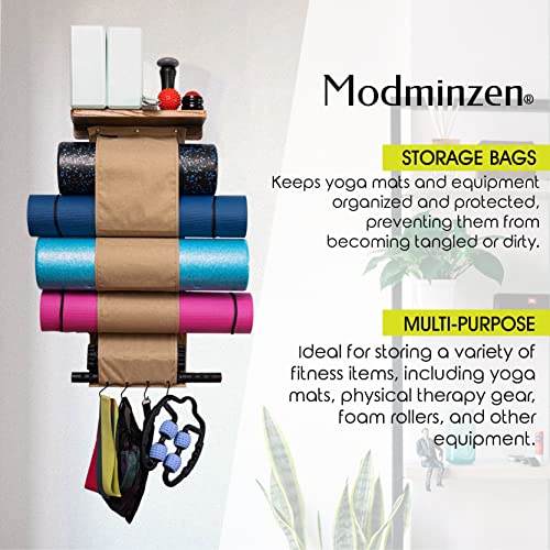 Wall-Mounted Yoga Mat Holder with Wood Shelf & Hooks
