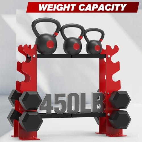 450LBS Capacity FISUP Dumbbell Weight Rack, Red/Black
