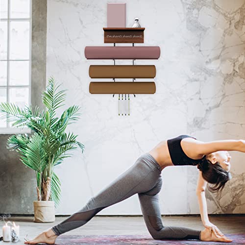 Wall-Mounted Yoga Mat Holder with Floating Shelves & Hooks