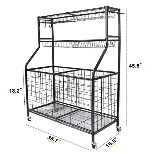 Kinghouse Sports Ball Storage Organizer Cart, Black Steel