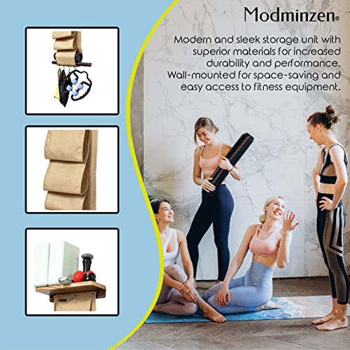 Wall-Mounted Yoga Mat Holder with Wood Shelf & Hooks