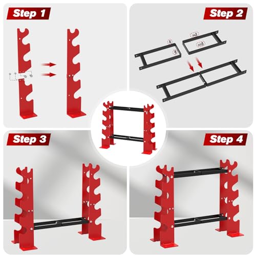450LBS Capacity FISUP Dumbbell Weight Rack, Red/Black