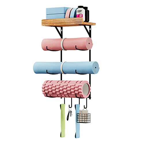 Wall-mounted Yoga Mat Holder with Floating Shelf Organizer