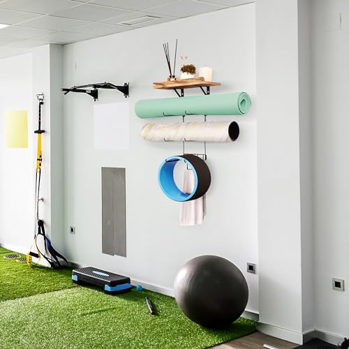 3-Tier Yoga Mat Holder Wall Rack with Hooks