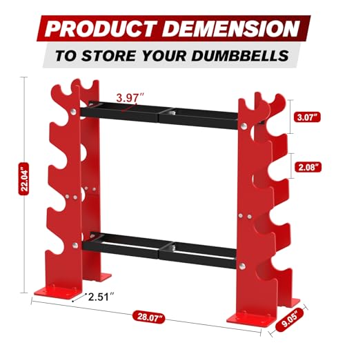 450LBS Capacity FISUP Dumbbell Weight Rack, Red/Black