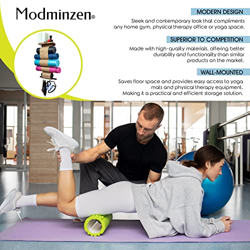 Wall-Mounted Yoga Mat Holder with Wood Shelf & Hooks