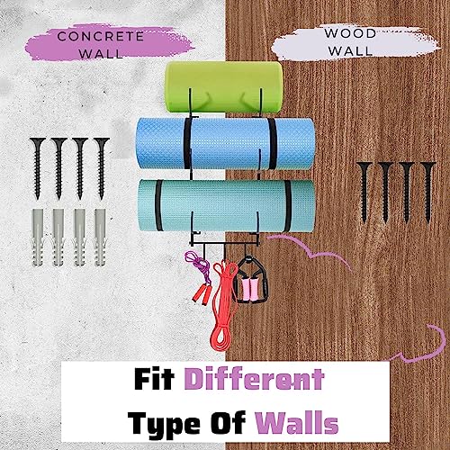 Steel Yoga Mat Rack Organizer with Hooks & Foam Roller