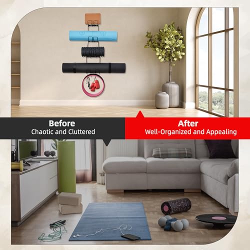 Yoga Mat Wall Organizer with 6 Hooks