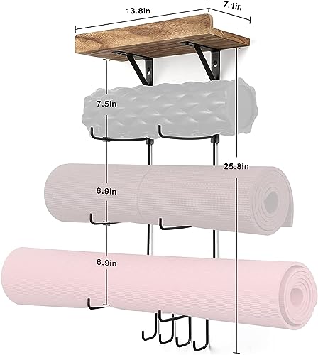 3-Tier Yoga Mat Holder Wall Rack with Hooks