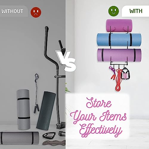 Steel Yoga Mat Rack Organizer with Hooks & Foam Roller
