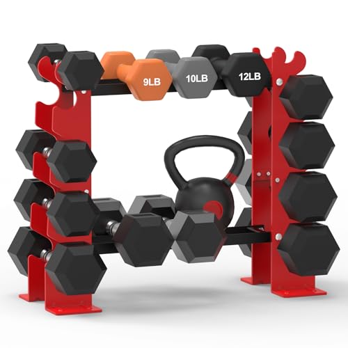 450LBS Capacity FISUP Dumbbell Weight Rack, Red/Black