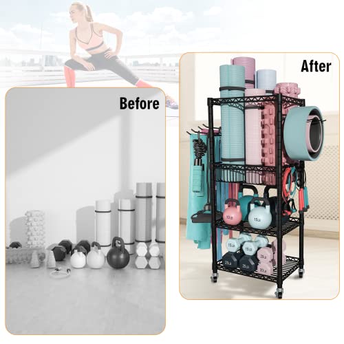 3-Tier Gym Storage Organizer for Workout Equipment, Black