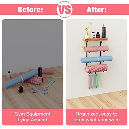 Wall-mounted Yoga Mat Holder with Floating Shelf Organizer