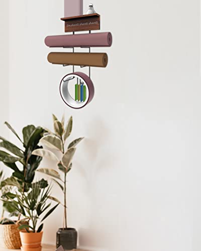 Wall-Mounted Yoga Mat Holder with Floating Shelves & Hooks