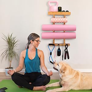 Bamboo Yoga Mat Wall Holder with Accessory Rack