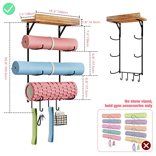 Wall-mounted Yoga Mat Holder with Floating Shelf Organizer