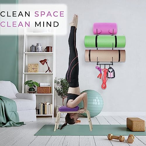 Steel Yoga Mat Rack Organizer with Hooks & Foam Roller
